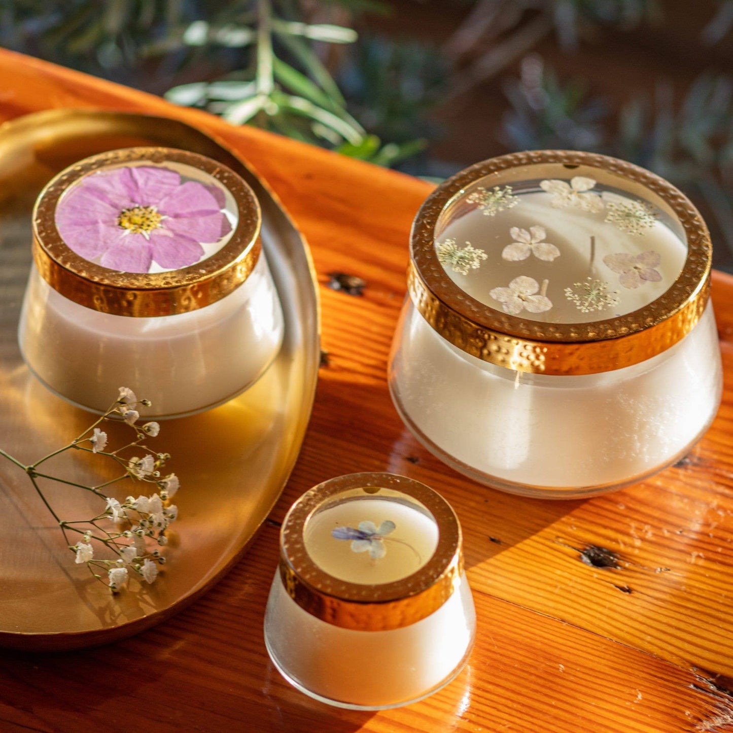 Iris Moon Accent Pressed Flower Candle