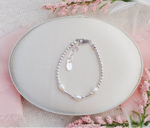 Sterling Silver Freshwater Rice Pearl Bracelet for Girls