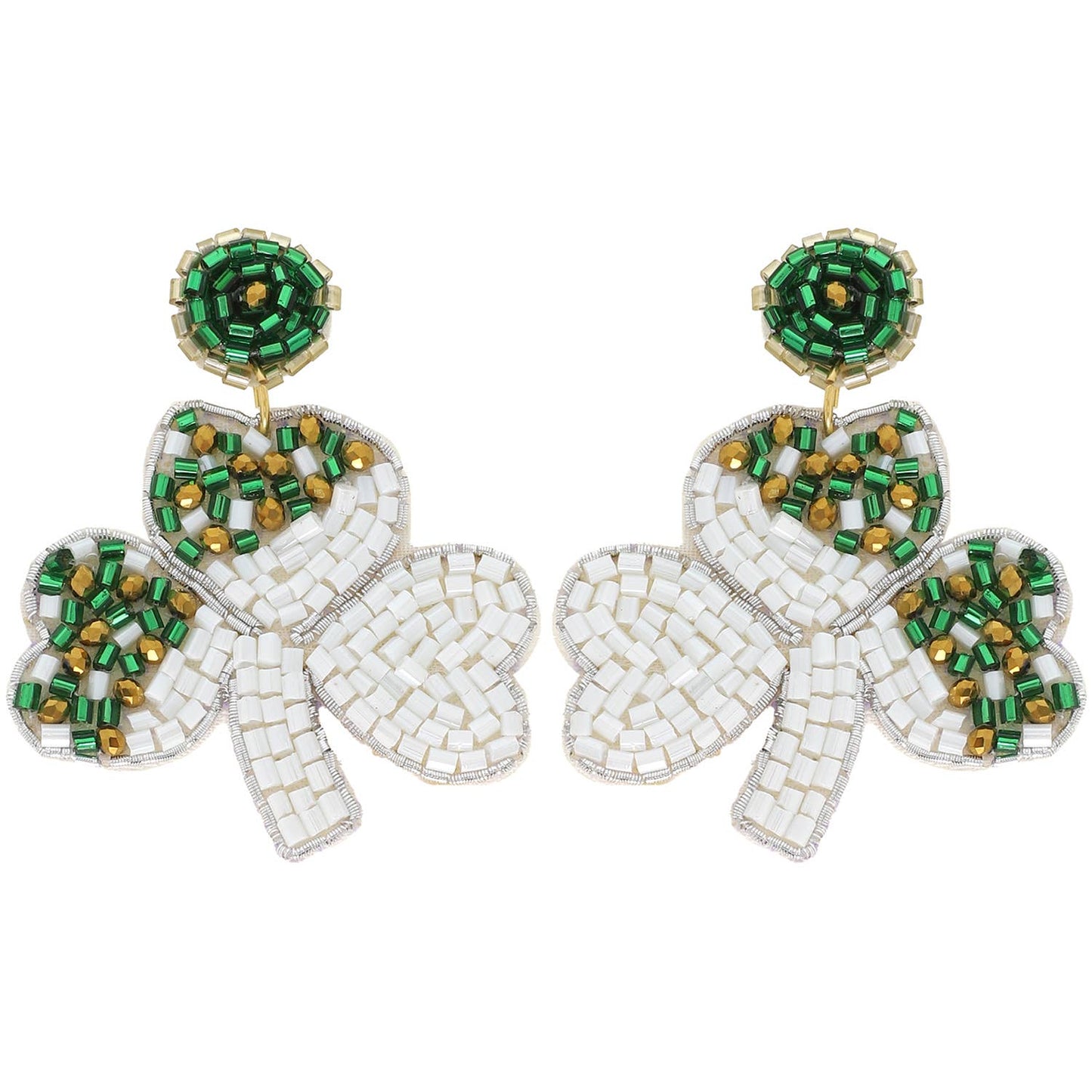 2 Tier Saint Patricks Shamrock Beaded Earrings