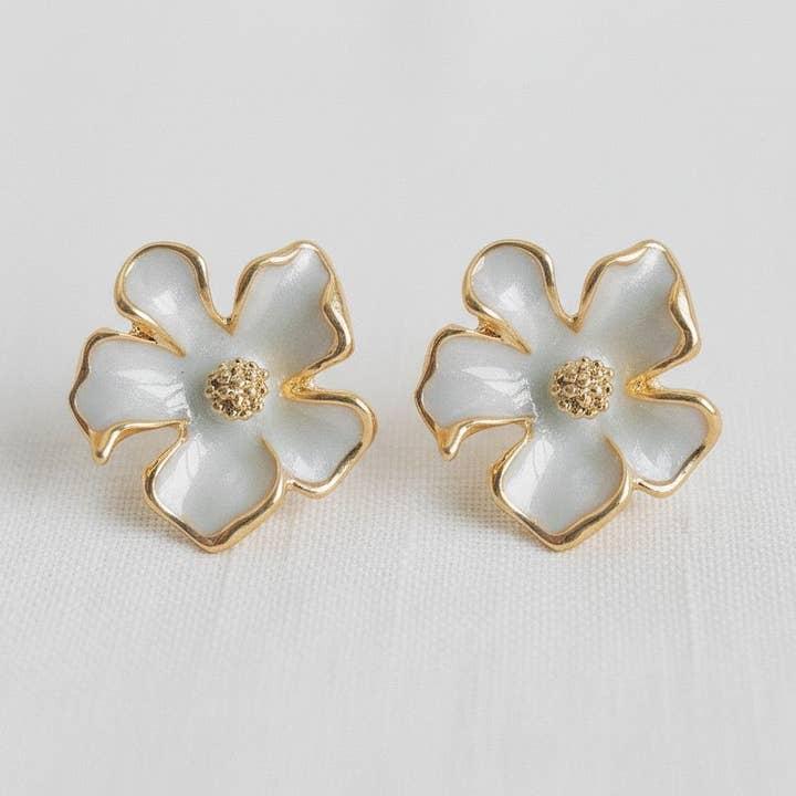 Enamel Gardenia Studs