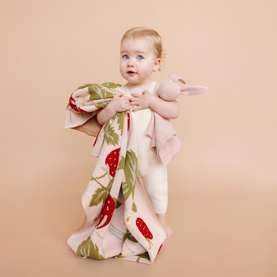 Strawberry Bunny Knit Blanket