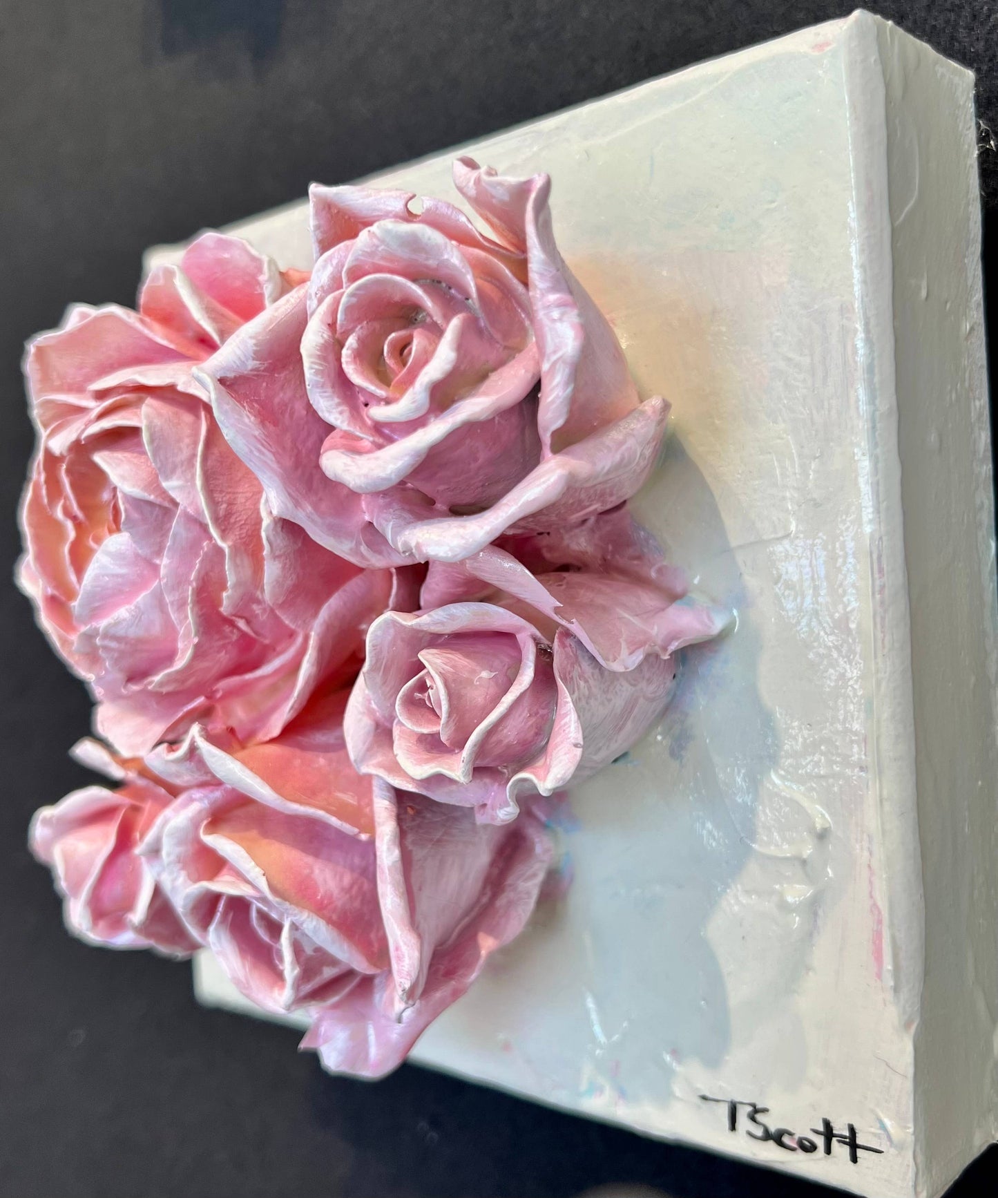 6X6 inch Clay Floral Bouquet Artwork - Rose Pink