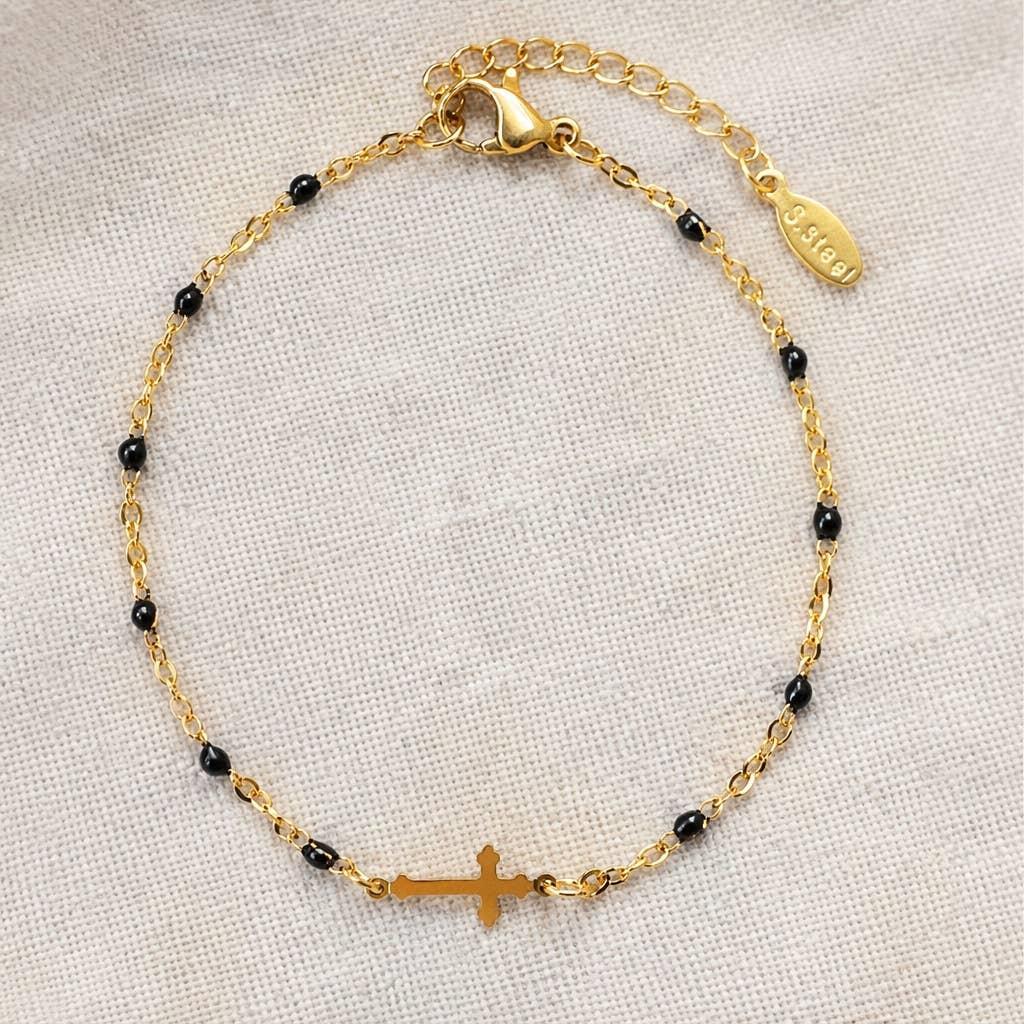 Colorful Enamel Bead and Cross Stainless Steel Bracelet