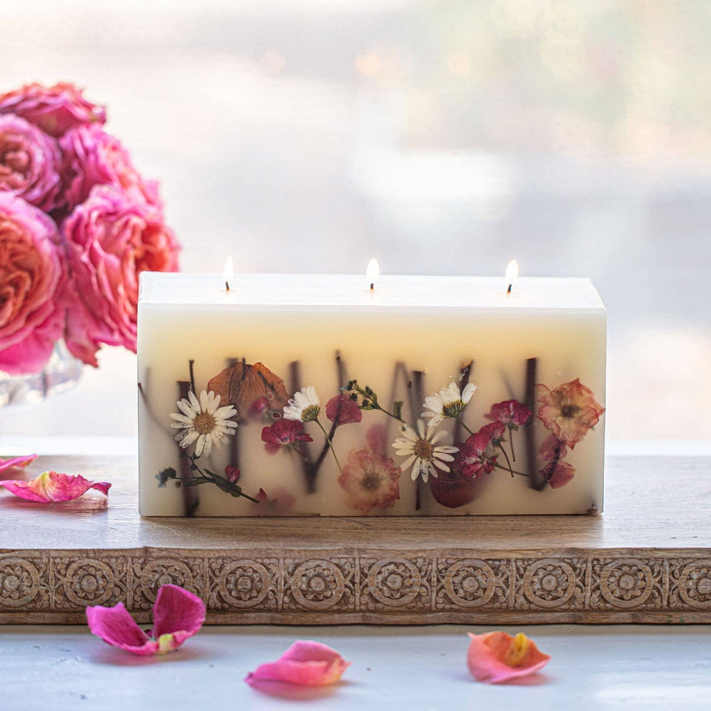 Apricot Rose Brick Botanical Candle