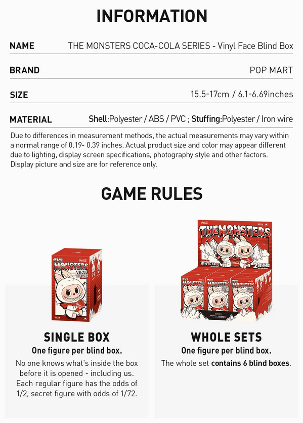 THE MONSTERS COCA-COLA SERIES - Vinyl Face Blind Box