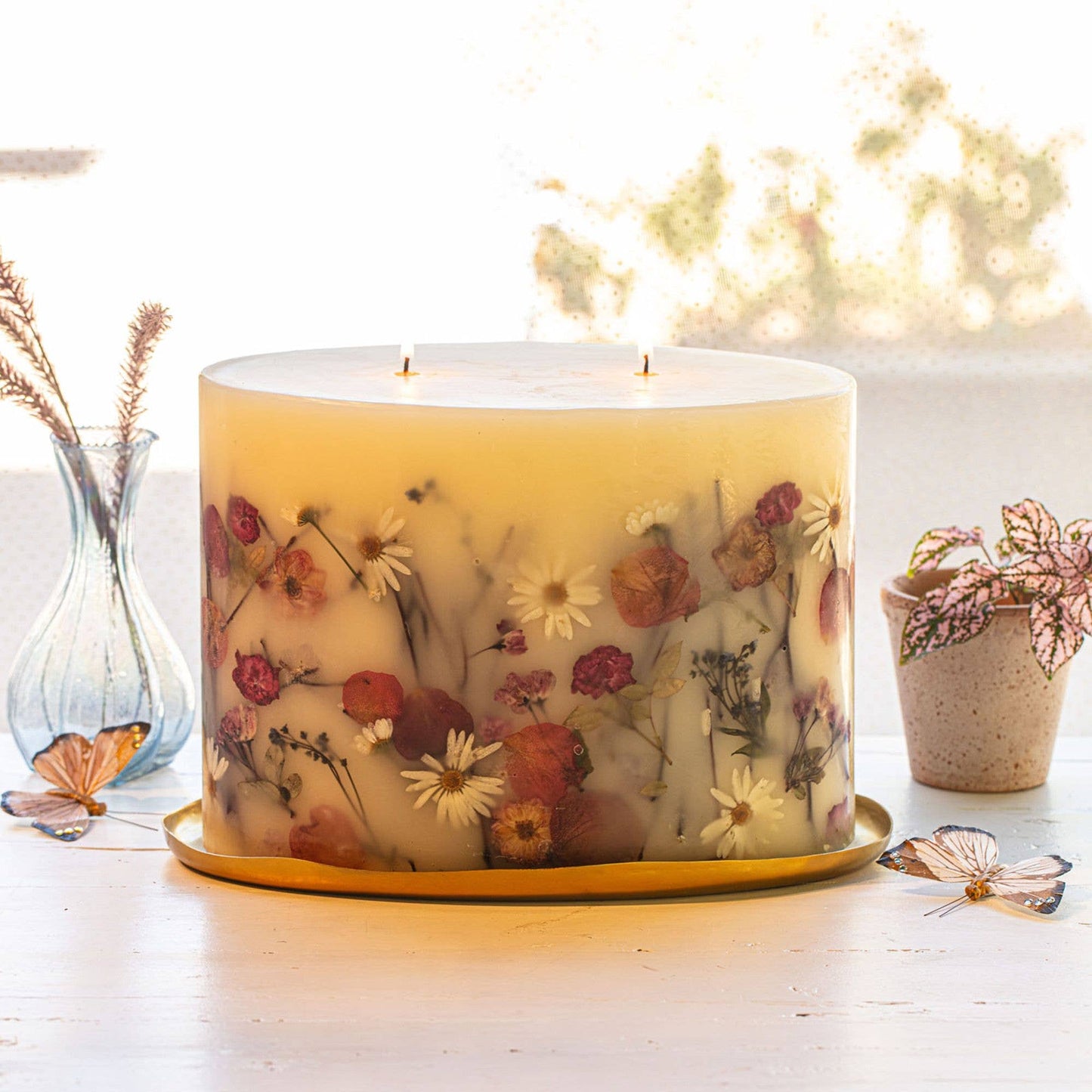Apricot Rose Centerpiece Botanical Candle