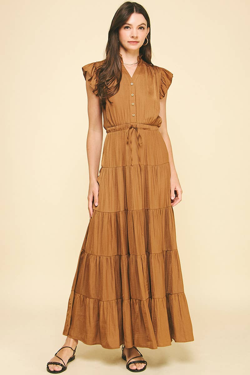 SATIN TIERED MAXI DRESS