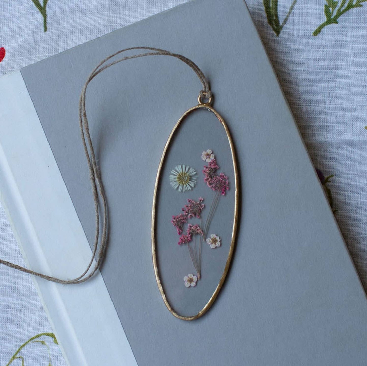 Meadow Sweet Oval Pressed Floral Pendant