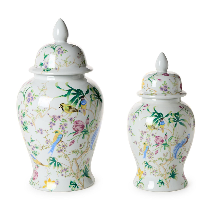 Bird & Blossom Chinoiserie Covered Temple Jar