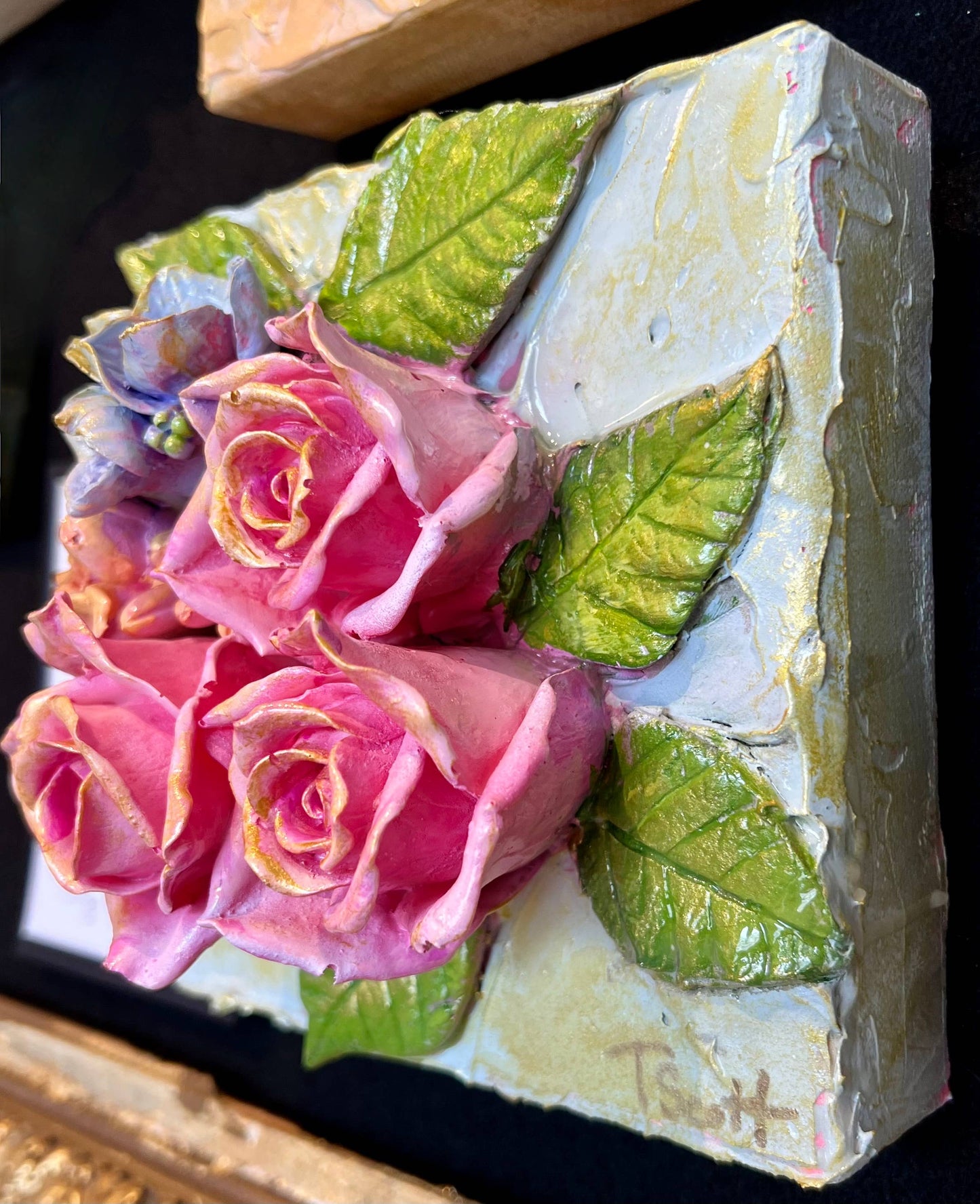 6X6 inch Clay Floral Bouquet Artwork - Rose Buds