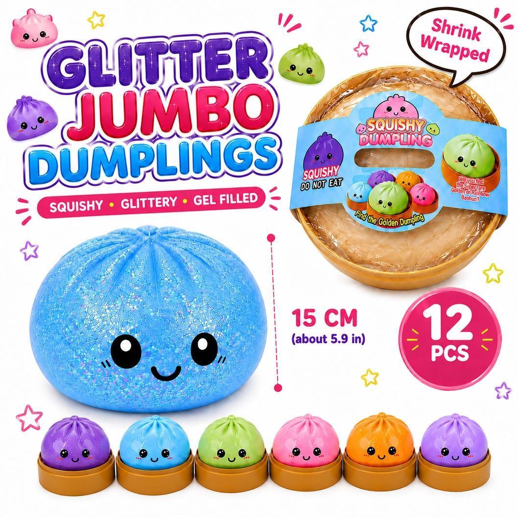 Glitter Jumbo Dumplings Gel Filled Giant Squishy Dumpling