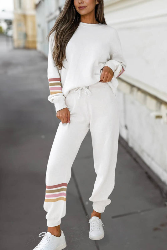 Stripe Drop Shoulder Top & Jogger Pants Outfit