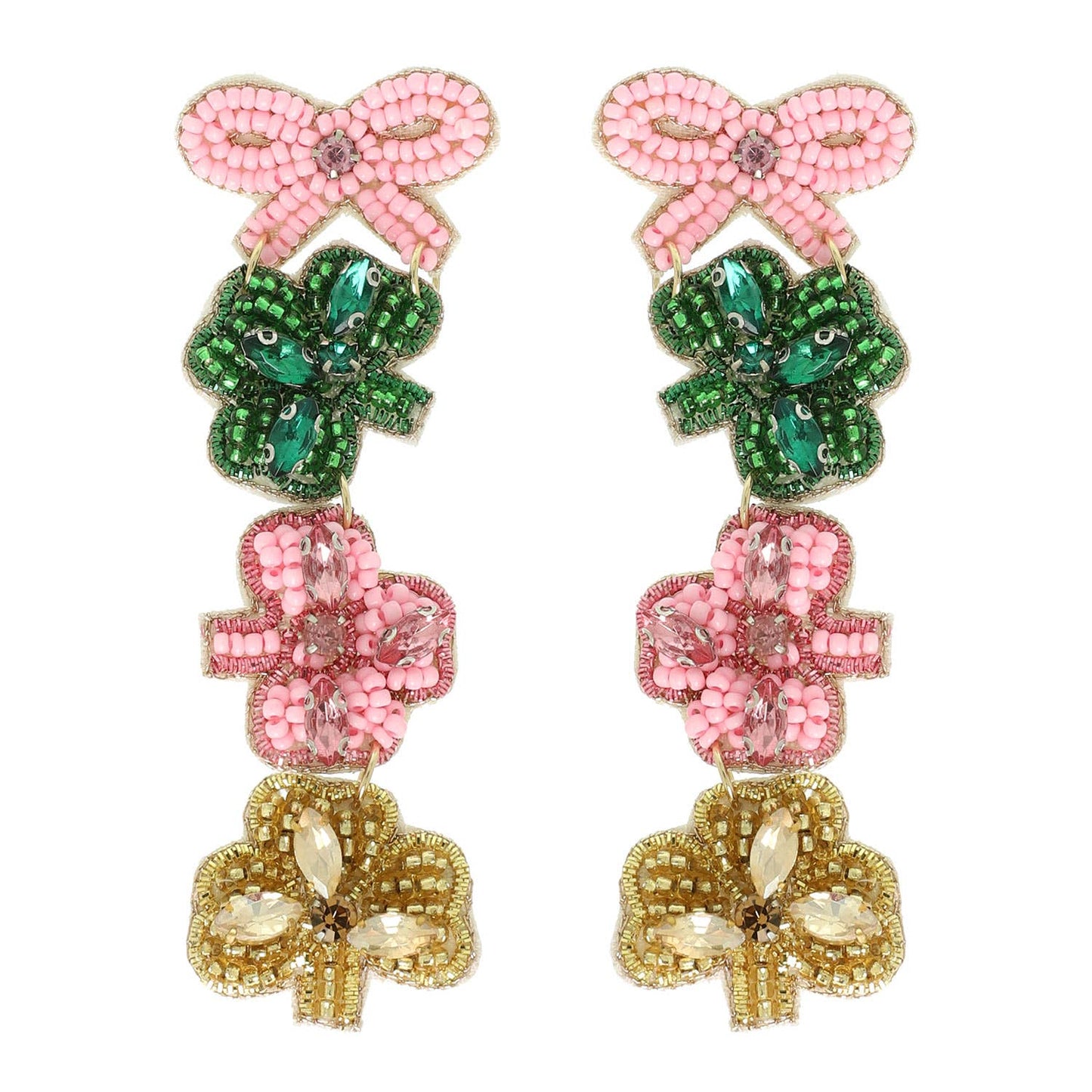 Shamrock Clover & Bow Dangle Earrings