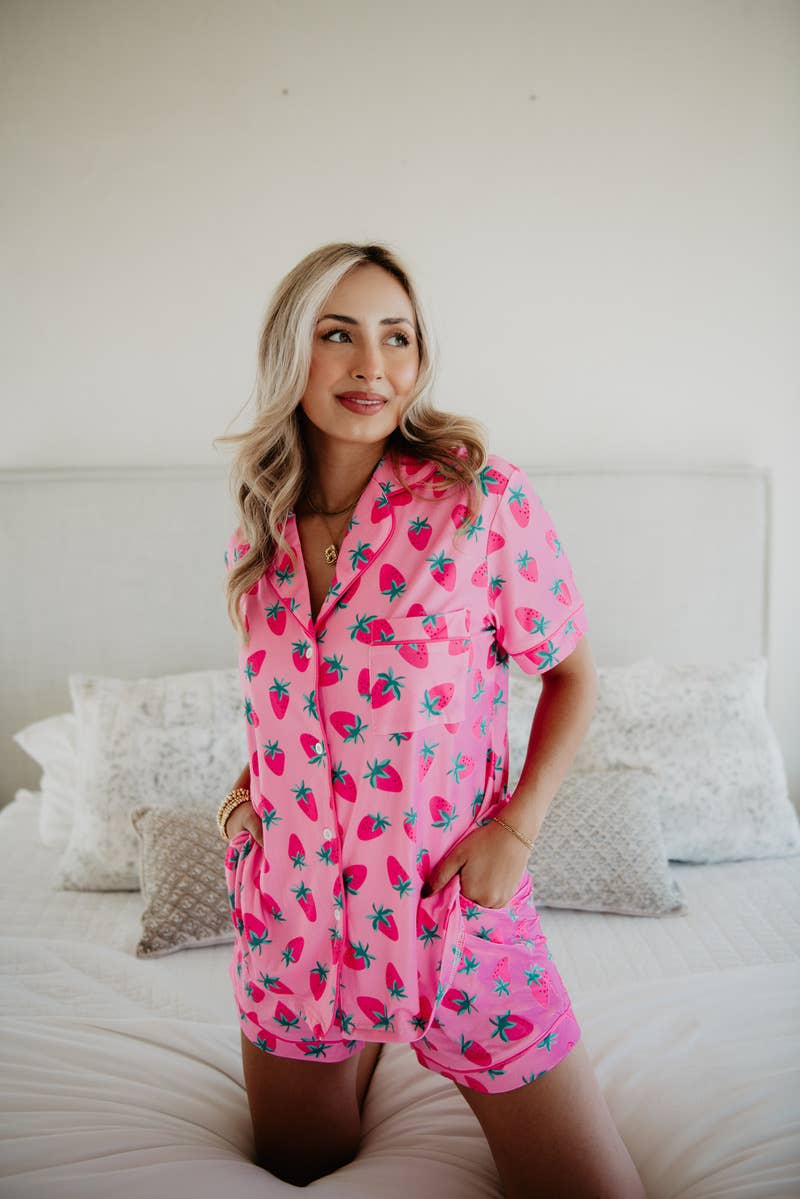 Pink Strawberry Print Pajama Set