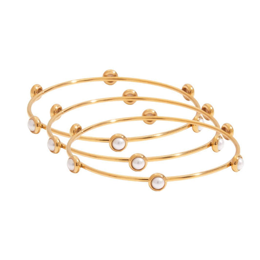 Pearl Bangle Trio Bracelet Set