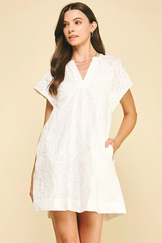 FLORAL PRINT EMBROIDERED MINI DRESS