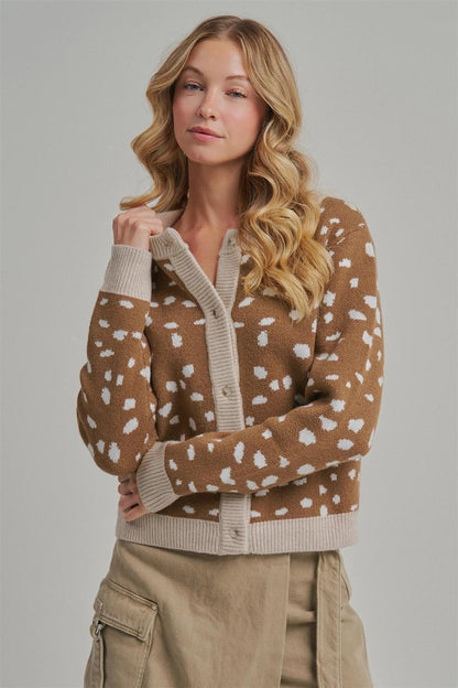 Deer Pattern Button Down Fall Sweater Cardigan