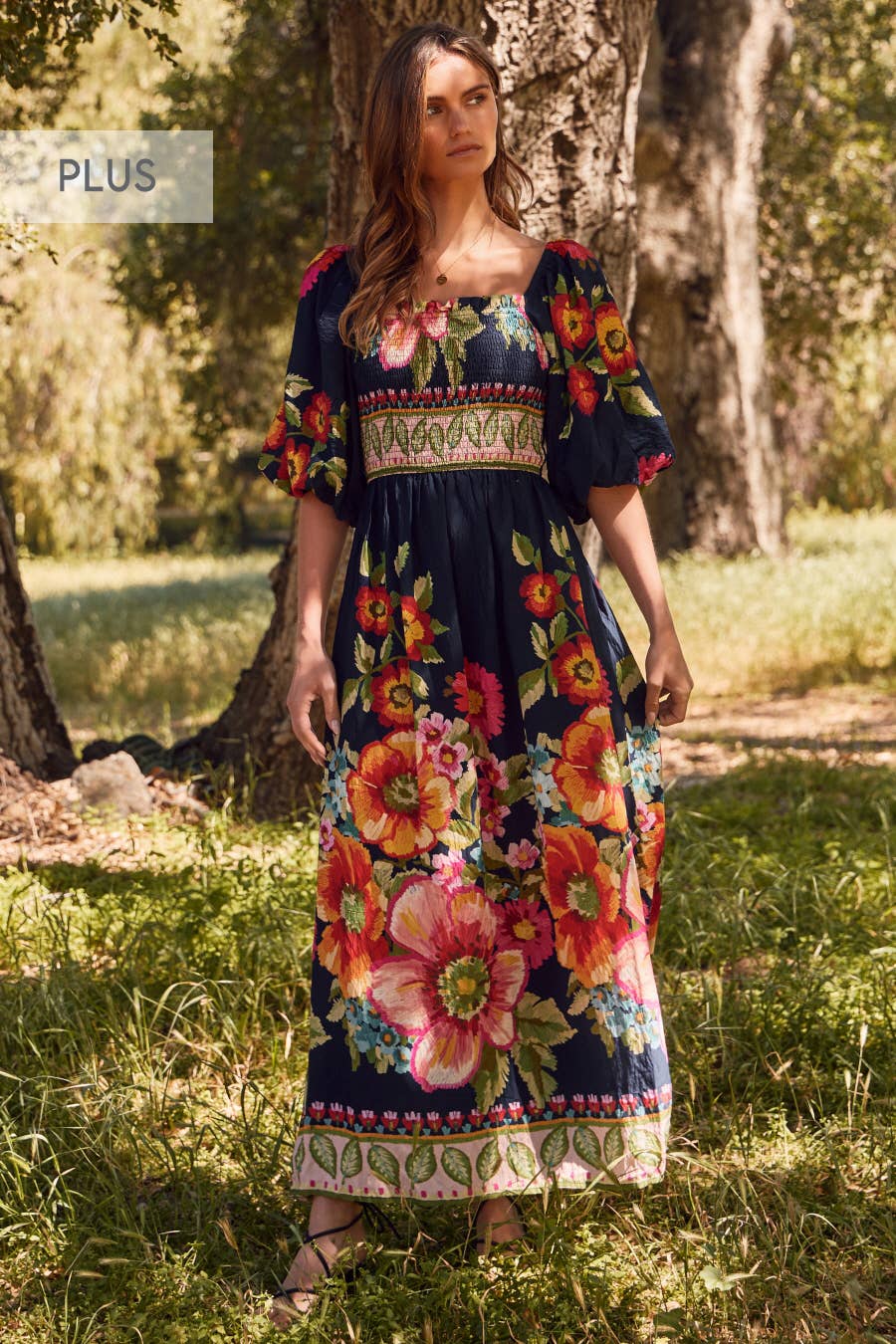Plus Giant Floral Border Printed Maxi Dress