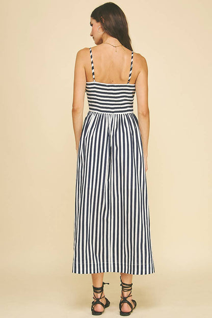 STRIPED MIDI DRESS