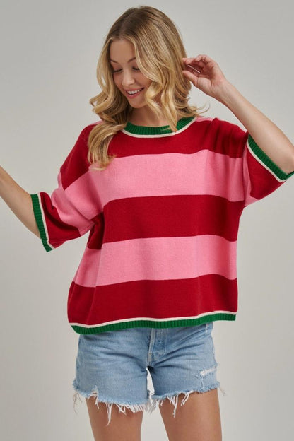 Wide Stripe Loose Fit Sweater Top