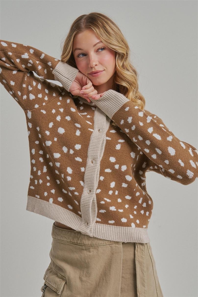 Deer Pattern Button Down Fall Sweater Cardigan