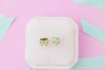 Mint Bow Stud Earrings