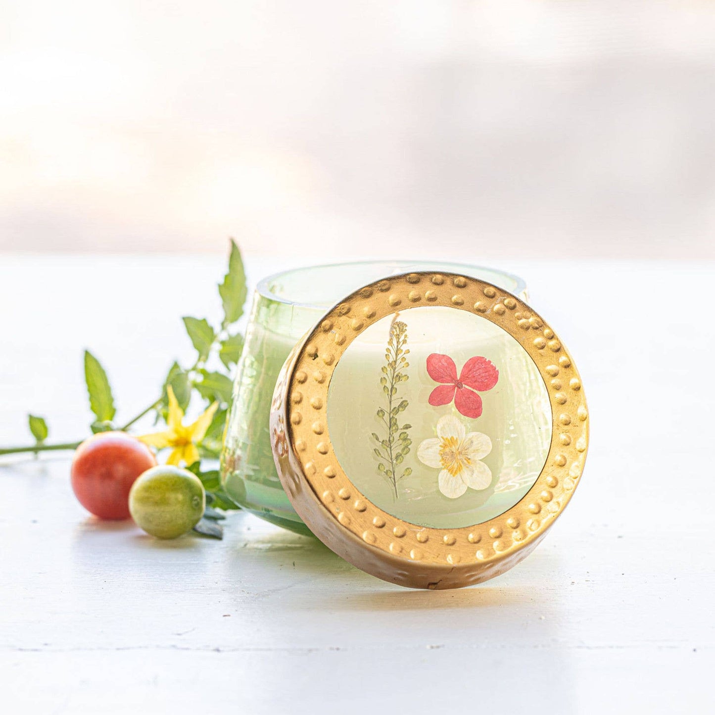 Tomato Vine Small Watercolor Pressed Floral Candle