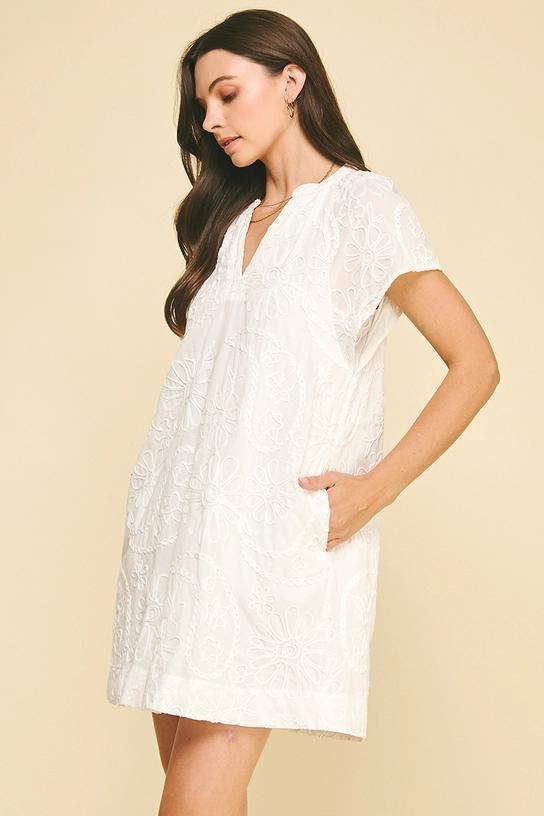 FLORAL PRINT EMBROIDERED MINI DRESS