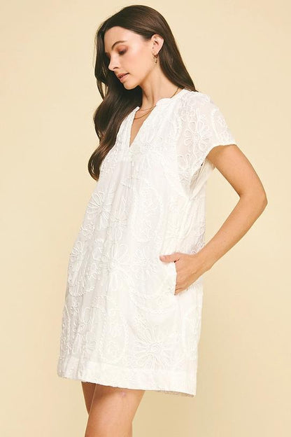 FLORAL PRINT EMBROIDERED MINI DRESS