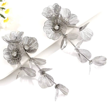 Waterfall Statement Silver Flower Earrings
