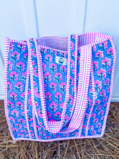 Pink Blossom Quilted Tote Bag