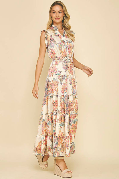 FLORAL PRINT TIERED MAXI DRESS