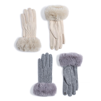 Maison Knit Gloves with Faux Fur Cuff, Touch Screen Finger and Fleece Lining