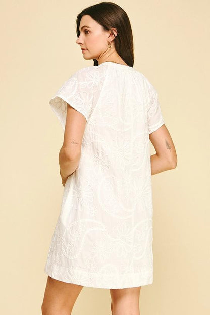 FLORAL PRINT EMBROIDERED MINI DRESS