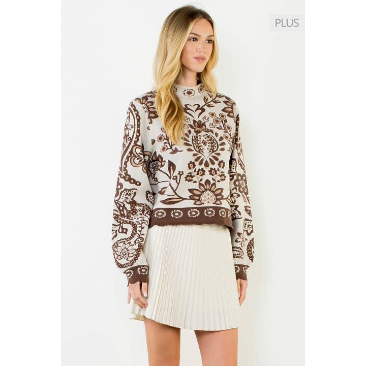 Long Sleeve Patterned Knitted Sweater