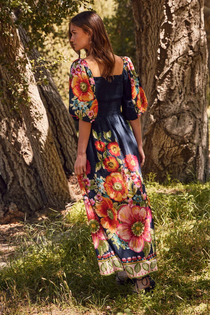 Plus Giant Floral Border Printed Maxi Dress