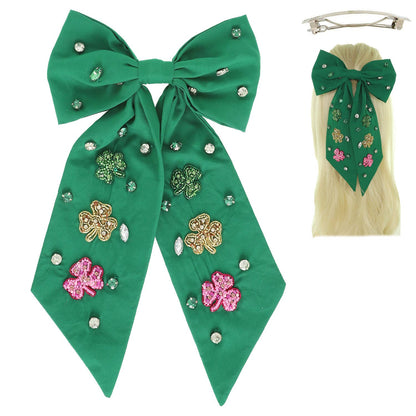 Saint Patrick's Shamrock Bow Barrette Hair Clip