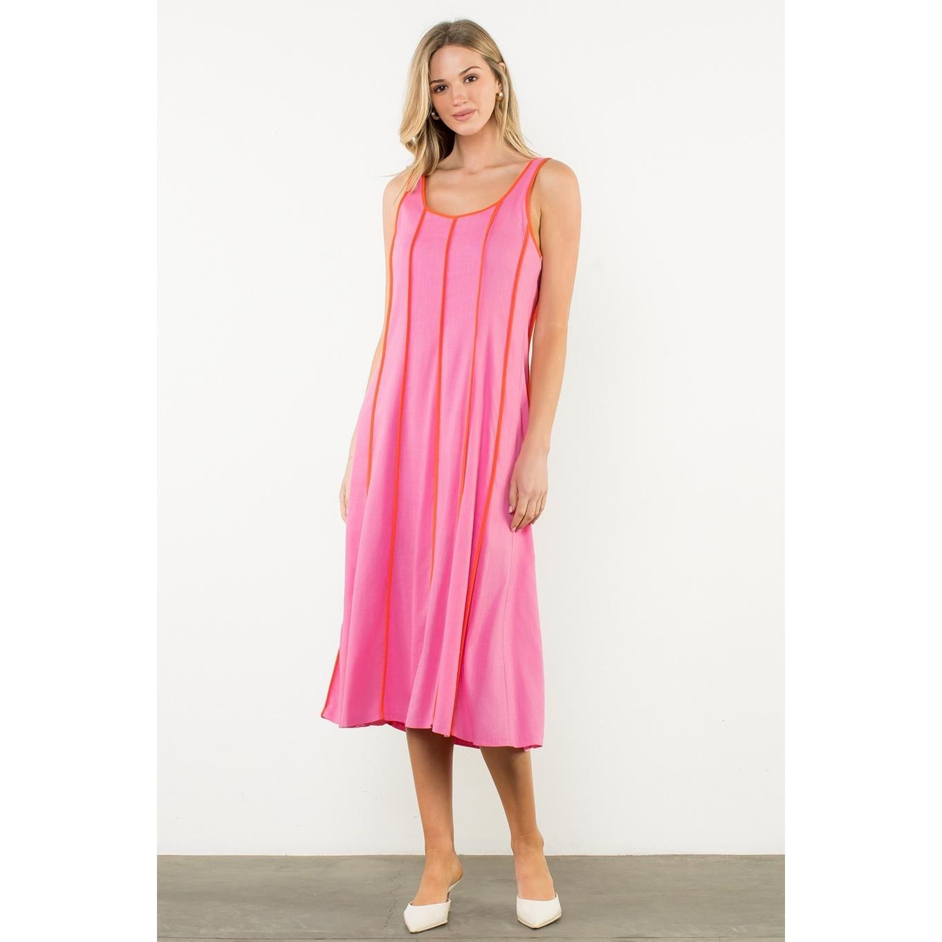 Vertical Trim Sleeveless Midi Dress