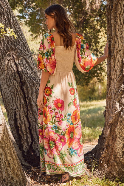 Plus Giant Floral Border Printed Maxi Dress