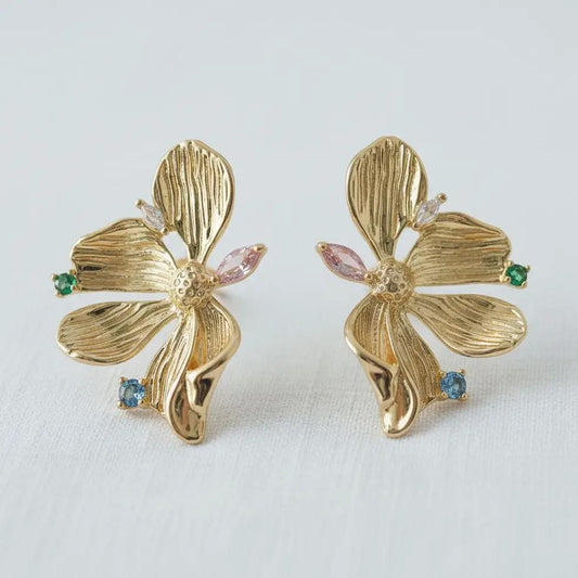 Floral Colorful Gems Drop Earrings