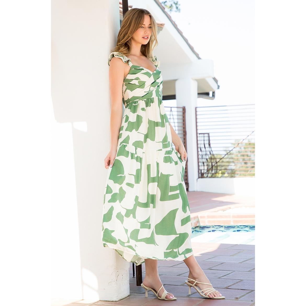 Ruffle Strap Abstract Tiered Maxi Dress