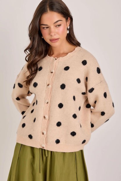 Soft Touch Polka Dot Button Down Sweater Cardigan