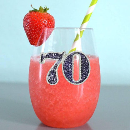 70th Birthday Jeweled Glass