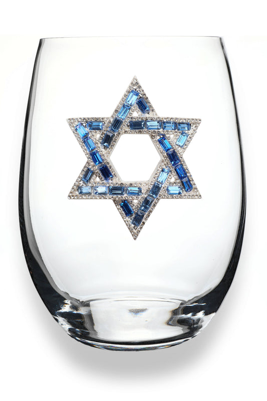 Star of David Jeweled Stemless Wine Glass