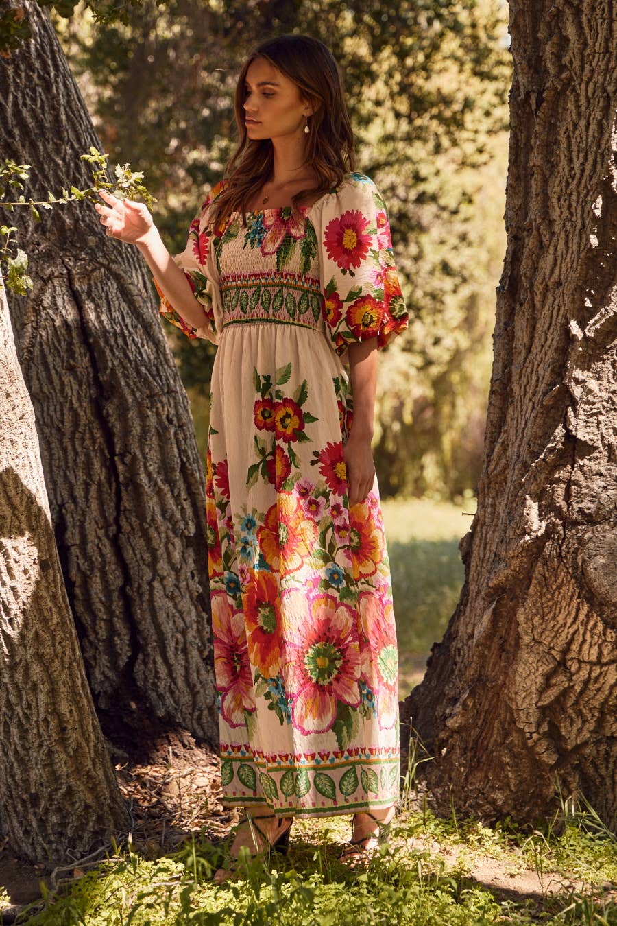 Plus Giant Floral Border Printed Maxi Dress
