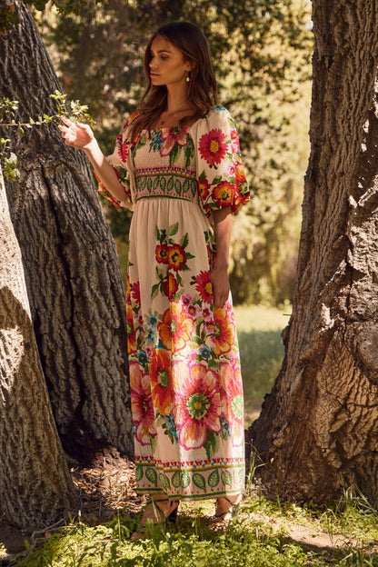 Plus Giant Floral Border Printed Maxi Dress