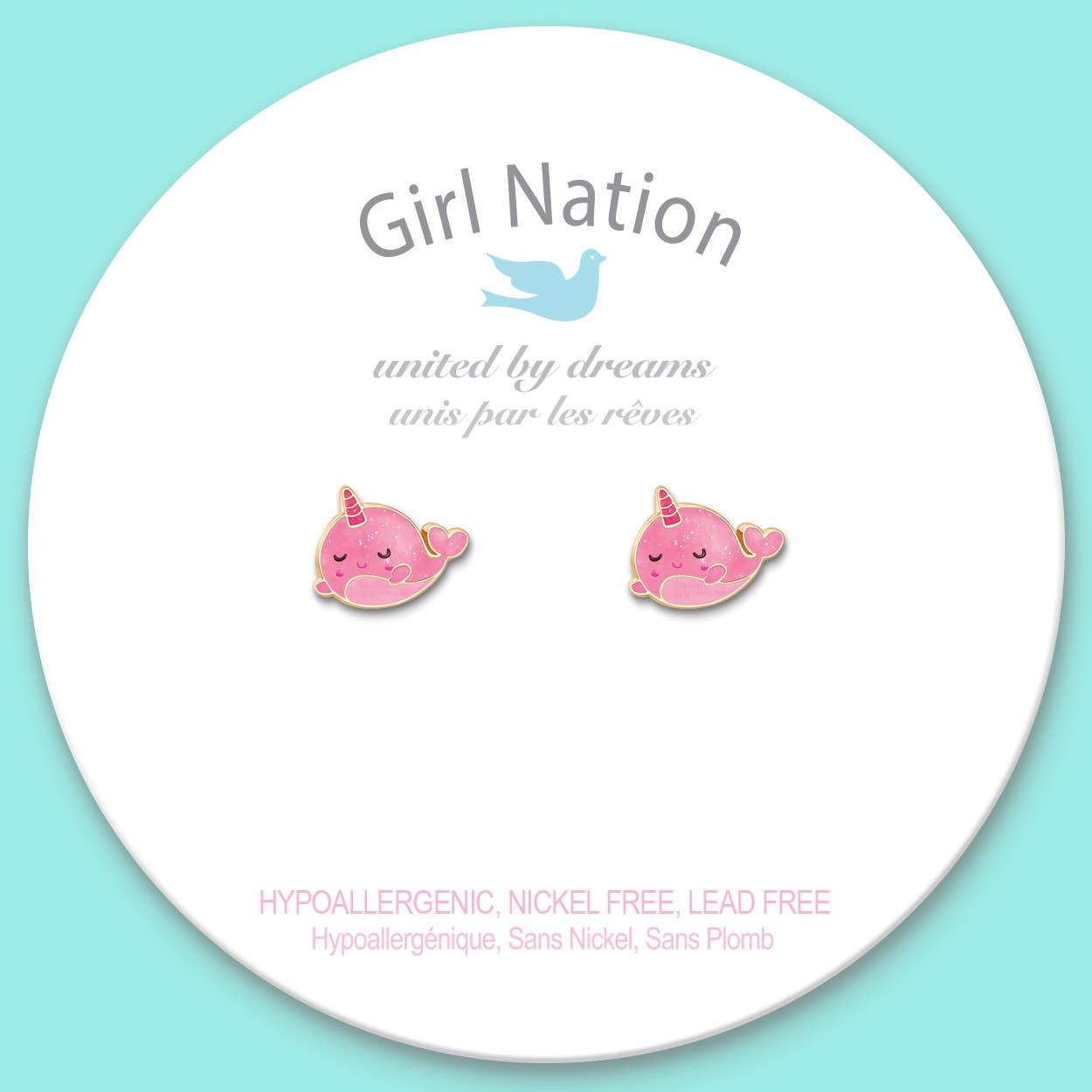 Glitter Pink Narwhal Cutie Stud Earrings