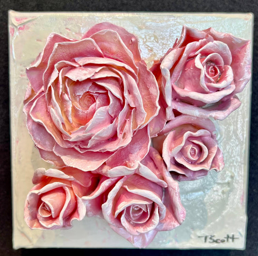6X6 inch Clay Floral Bouquet Artwork - Rose Pink