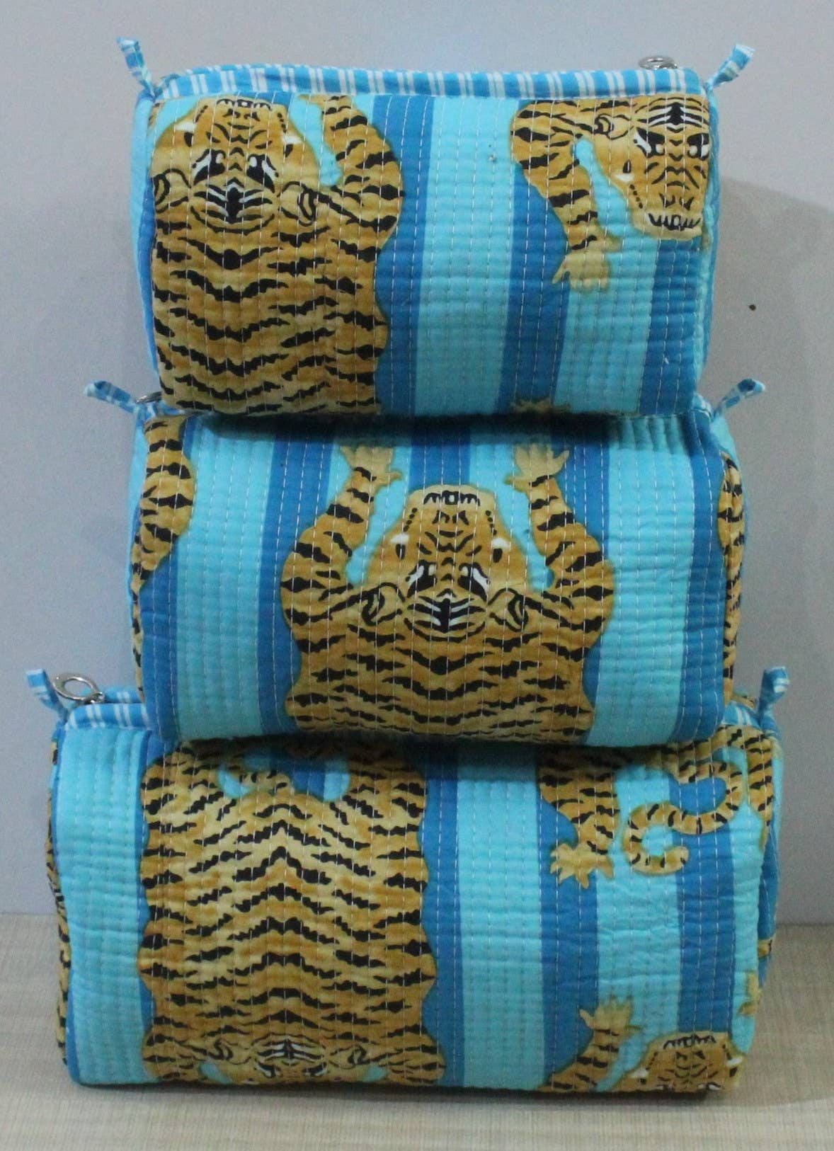 Turquoise Blue Tiger Cotton Quilted Makeup Bag/Cosmetic Bag