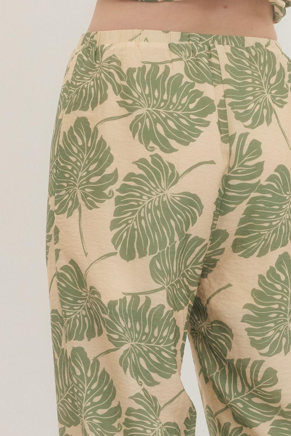 Botanical Print Wide Leg Pants